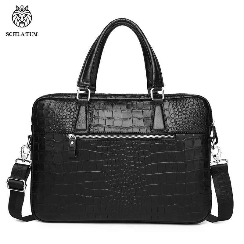 SCHLATUM Genuine Leather Crocodile Grain Briefcases Hard For Men 15.6 Inch Laptop Briefcase Bags Computer Bag Handbags