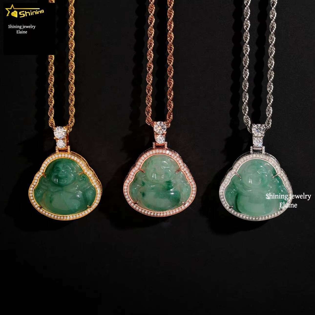 Luxury Sterling Silver 925 Iced Out D Color VVS Moissanite Diamond Moissanite Hip Hop Custom Green Jade Buddha Pendant