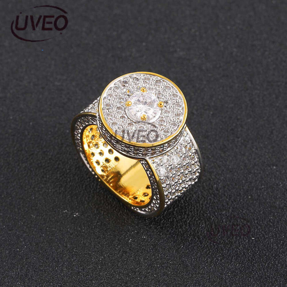 Luxury designer Hip-hop Men's oversize with real gold plating and micro-inlaid ice out VVS Moissanite, hip-hop rings for men and women