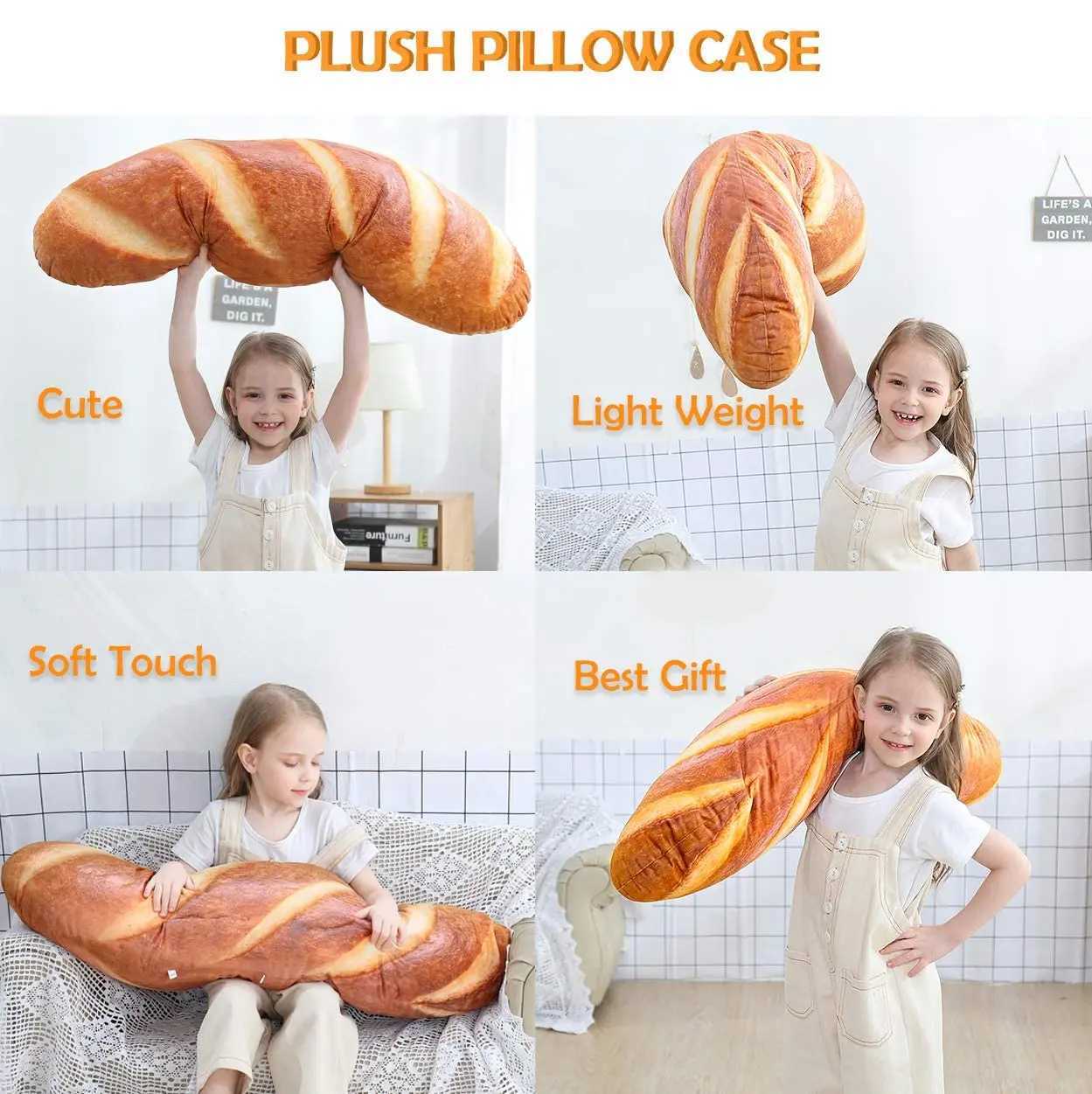 3D Simulation Bread Shape Soft Lumbar Baguette Back Cushion Funny Food Plush Stuffed CushionM251119