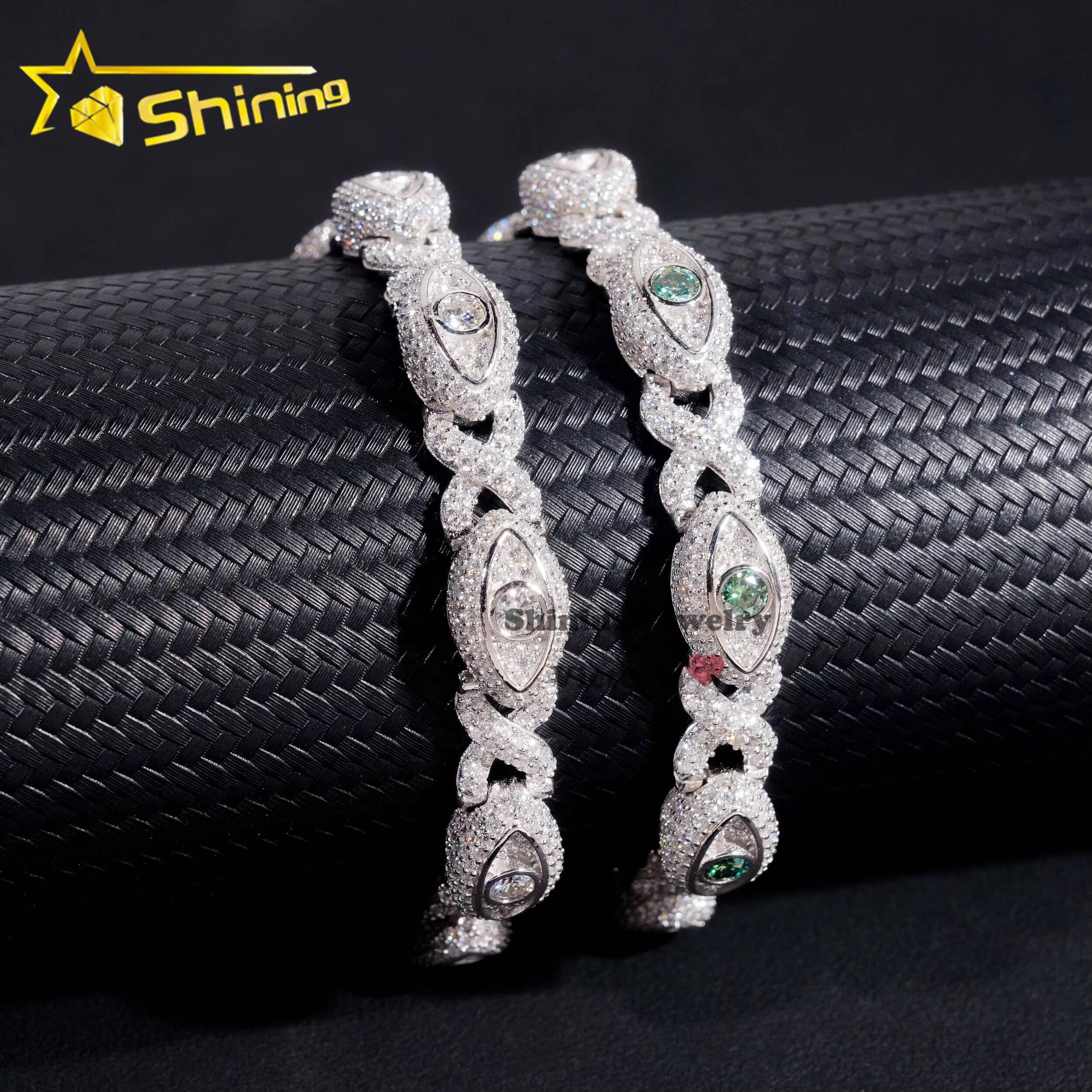 Hot Selling Hip Hop Bracelet Cuban Link 925 Silver 8MM Width VVS Moissanite Diamond Evil Eye Link Bracelet for Men