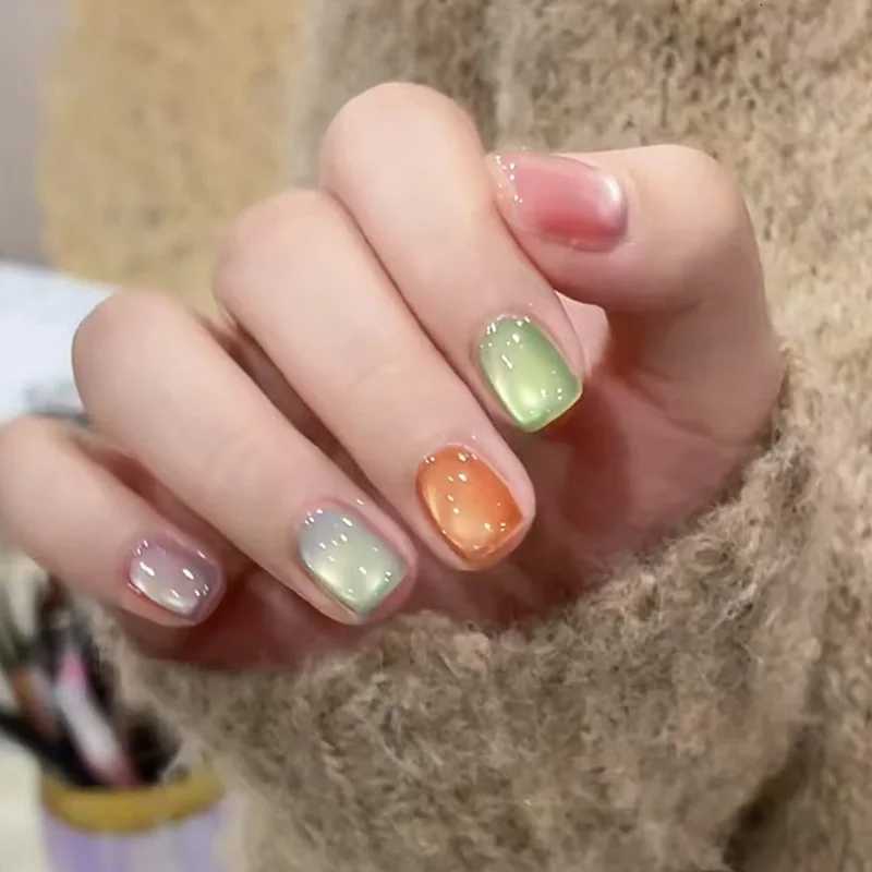 24pcs Colorful Square Press on Nails Gradient False Nails Simple Wearable Stick-on Nails Fake Nail UasT251118T251119