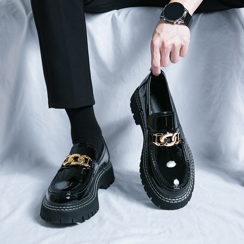 Free shipping Designer Dress Shoes 2025 new fashionable thick soled height increasing mens shoes with shiny surface casual fashion leather shoes for m