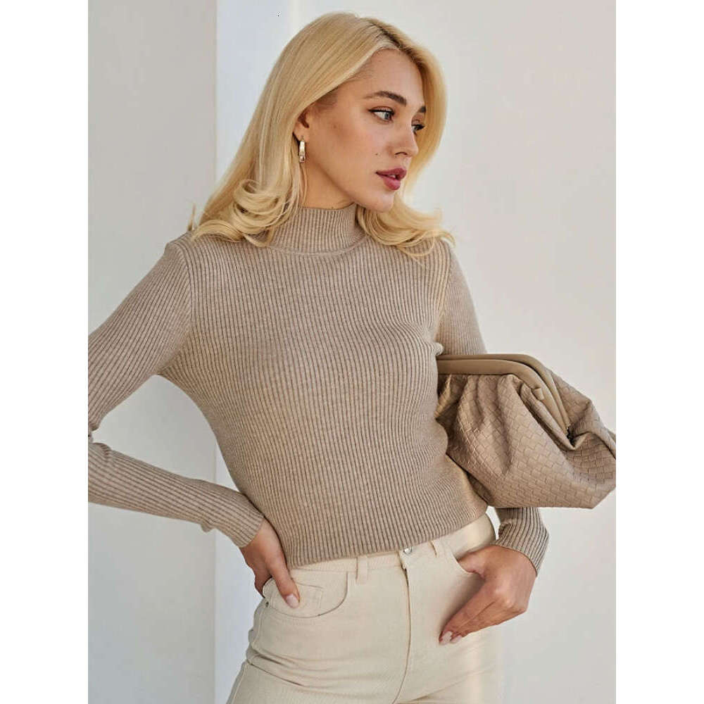 hoodie women's Wear Solid Color Semi High Neck For Women In Autumn And Winter (24 Colors) Slim Fit Knitted Base Sweater jacket