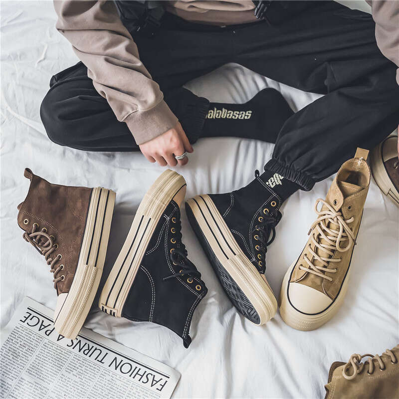 Free shipping Live Streaming Hot zhanyishengli Item One Shoe Two Styles High Top Canvas Unisex Couple Thick Sole Sneakers Basic Shoes Men's Style