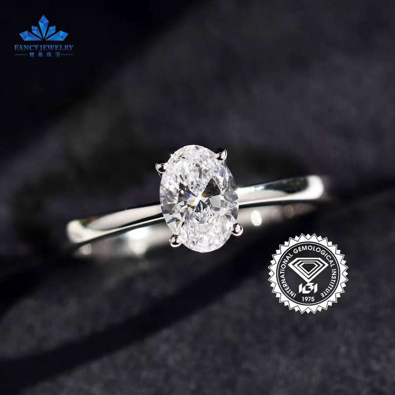 IGI Certified D VS1 1CT 10K 14k White Gold CVD HPHT Solitaire Oval Lab Women Ring 89 - view 3