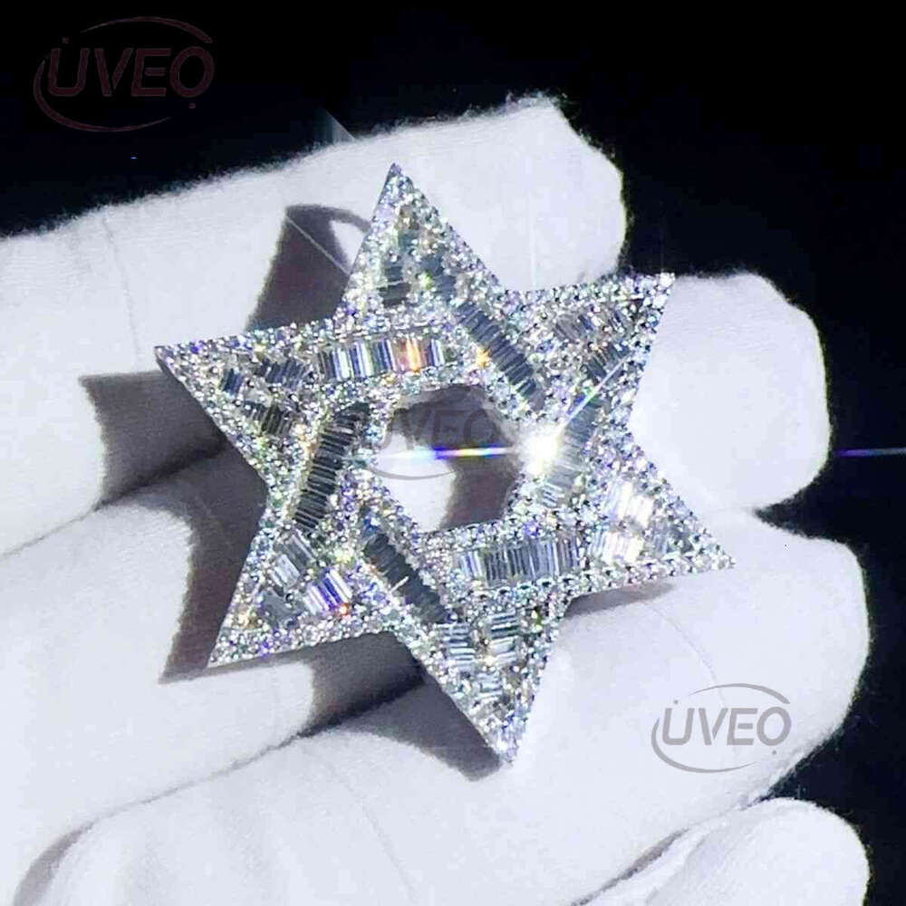 Iced Jewelry Hip Hop Hexagon GRA Certified Vvs d Moissanite Hollow Out Tennis Necklace Pendant