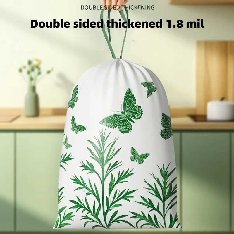Rosemary Scented Garbage Bag Drawstring Trash Bags Heavy Duty Leak Proof Odor Control 55/Roll Extra Thick for Kitchen Bathroom C251119
