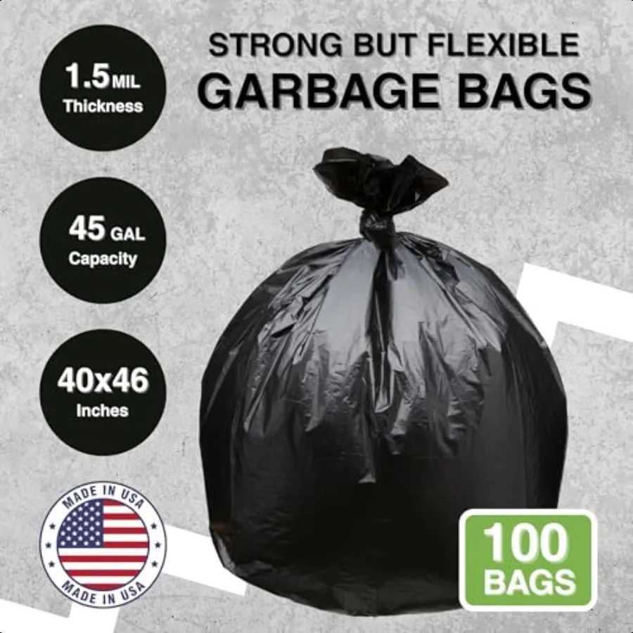 45 Gallon Garbage Trash Bag 40X46 15 Mil Black 100 Count Can Liner Bulk 40 Gallon 41 Gallon 42 Gallon 43 Gallon 44 Gallon Made C251119