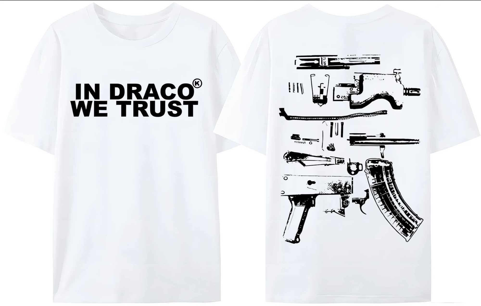 Le Gun T-shirt mens Y2K printed Draco we trust letter printing summer T-shirt high-quality Harajuku couple street clothing T-shirt W250425