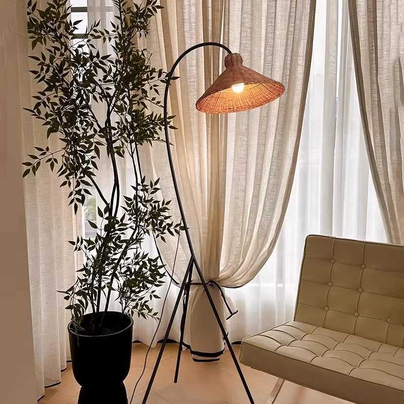 Modern Nordic Minimalism Rattan Art Sofa E27 Floor Lamp Homestay Living Room Light Bedroom Home Lighting Decor Fixtures LED Lamp M251119