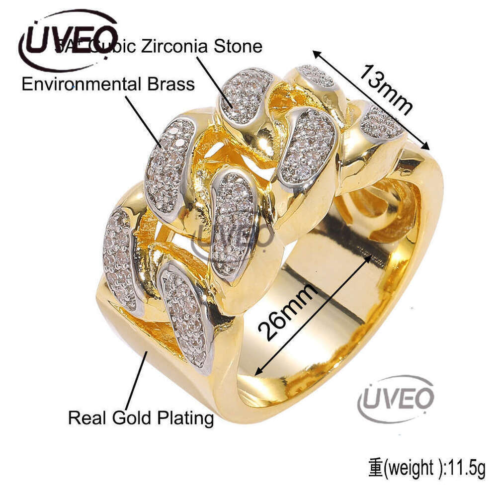 Luxury designer Cuban chain sterling silver gold plated ice out of VVS Moissanite men women's hip Hop hollow ring