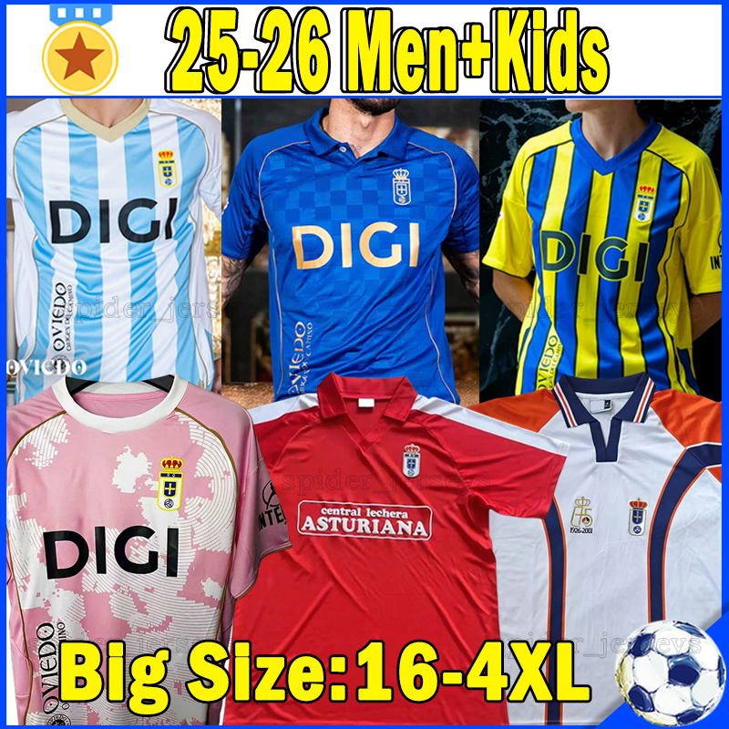 XXXL 4XL 25 26 Real Oviedo Soccer Jerseys ALEMAO ILYAS 2025 2026 Pink October HASSAN PARASCHIV COLOMBATTO Retro 1990 97 2001 Football Shirts Men Uniforms Kids kits