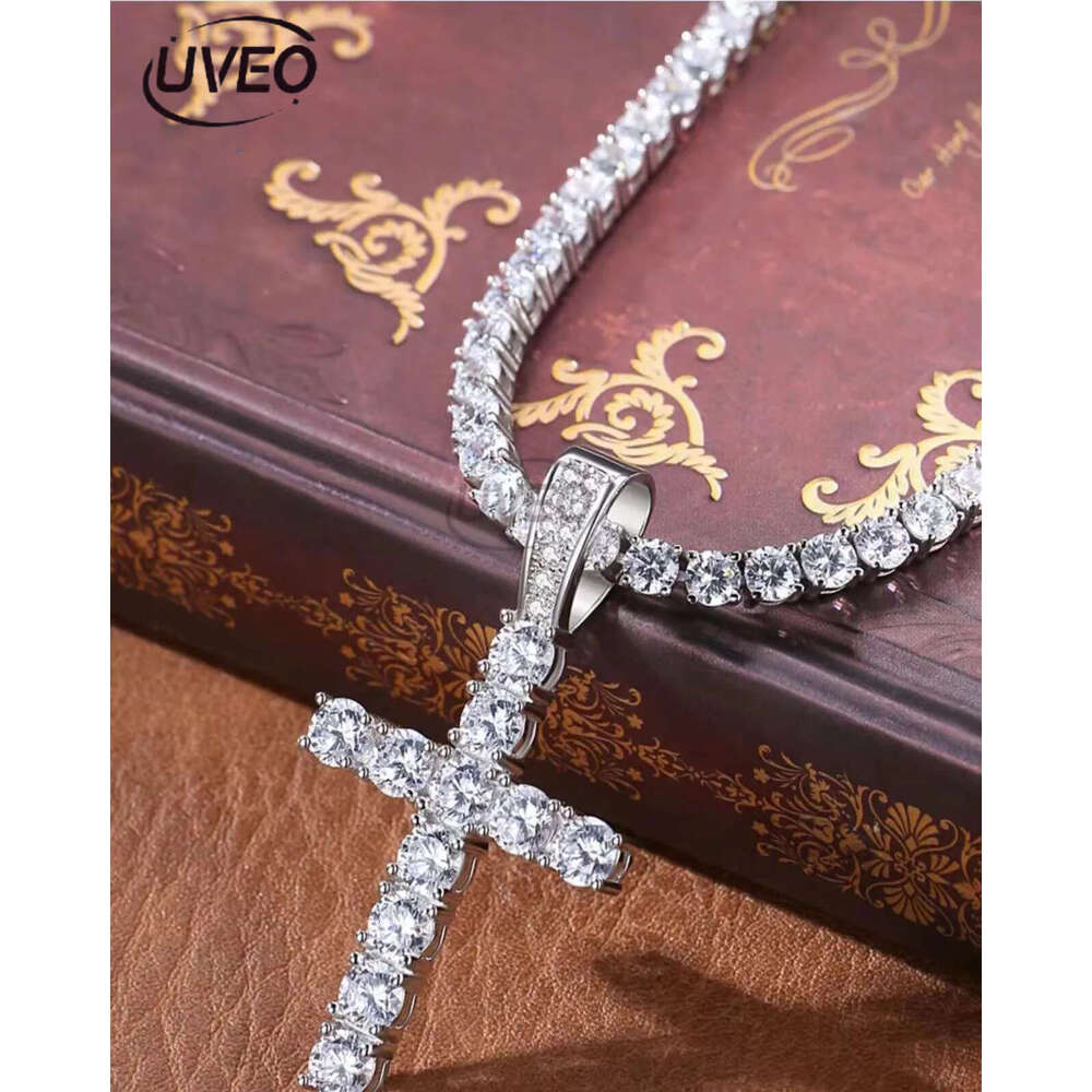 Cross Pendant Necklace Hip Hop 4mm 5mm Vvs Moissanite Dia Tennis Chain Sier for Women Men Jewelry