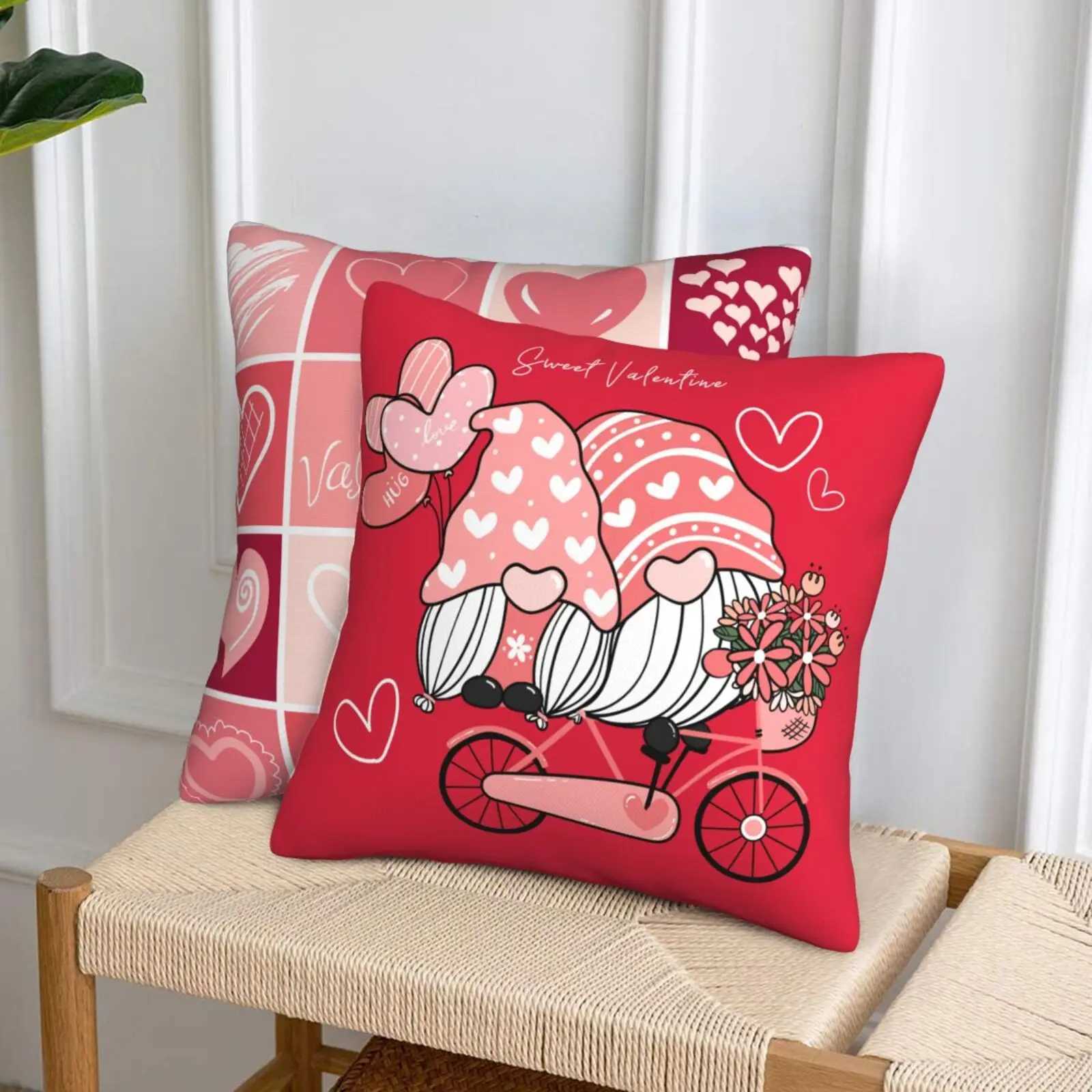 Pink case one set of two Valentines Day soft decoration dwarf truck flowers Heart-shaped square cushion cover cM251119