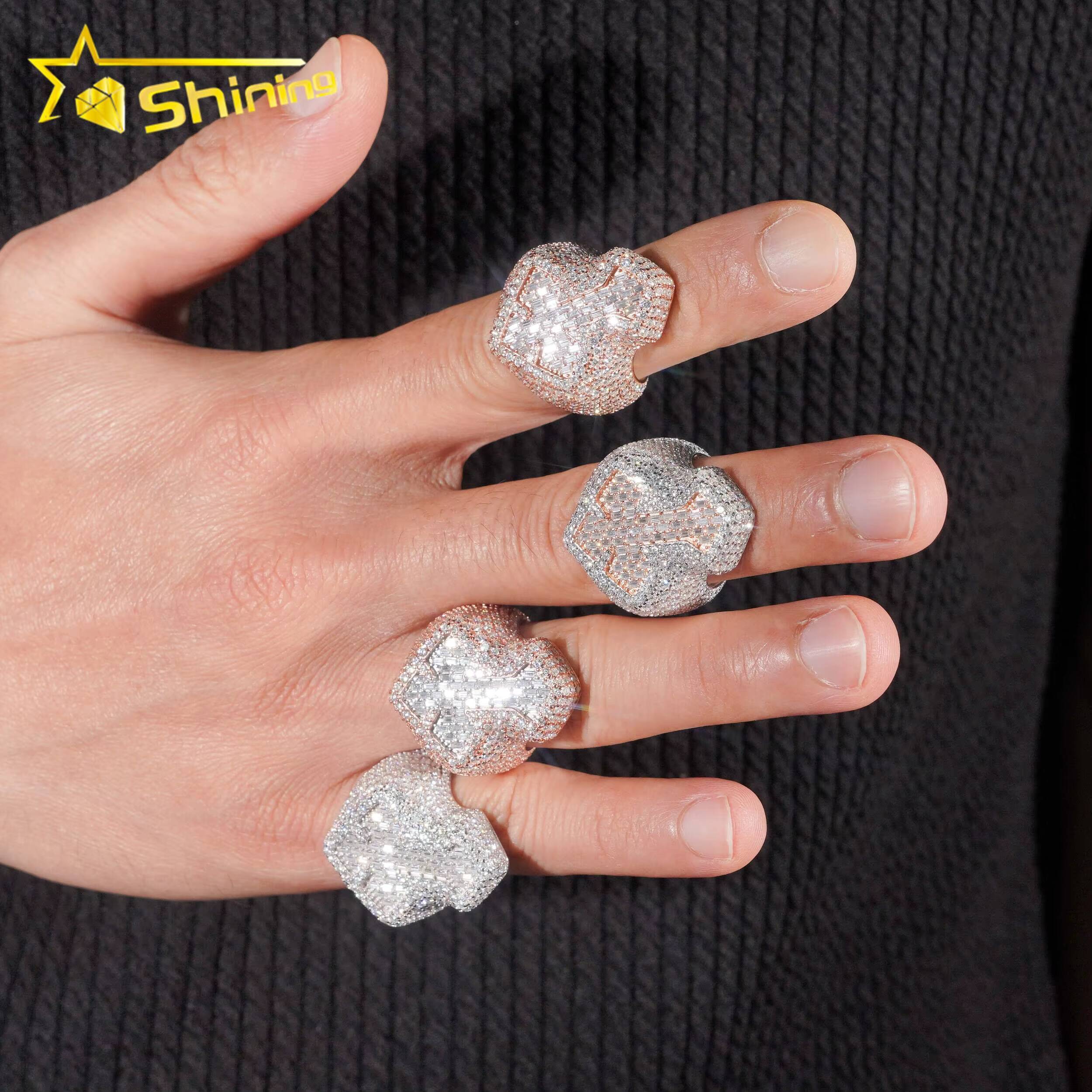 Pass Diamond Tester High Quality 925 Silver Men Iced Out Two Tone Cross Hip Hop Moissanite Ring