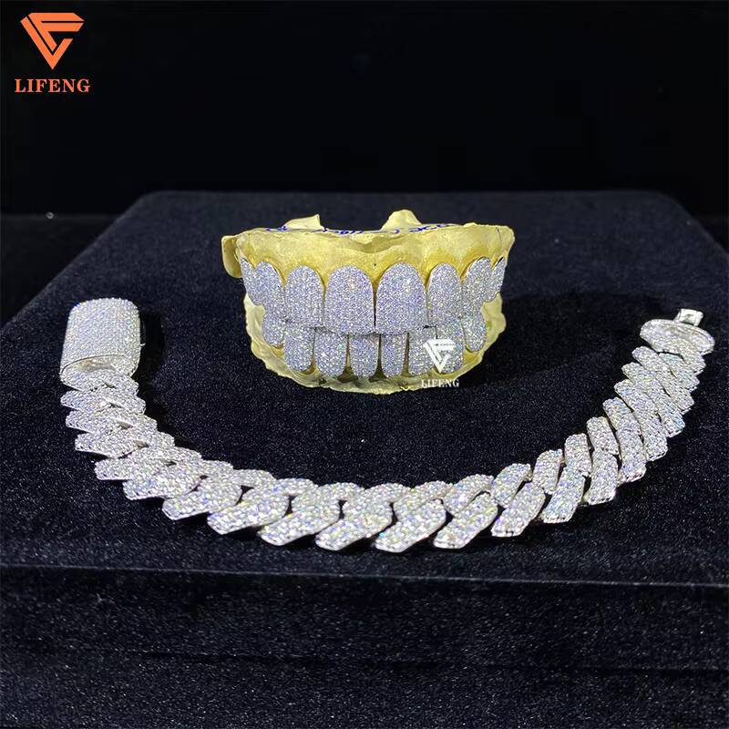Iced Out Hip Hop Grillz Deep Perm Cut Diamond Teeth 8 Top 8 Bottom Gold Plated 925 Sterling Sliver Custom Vvs Moissanite Grillz