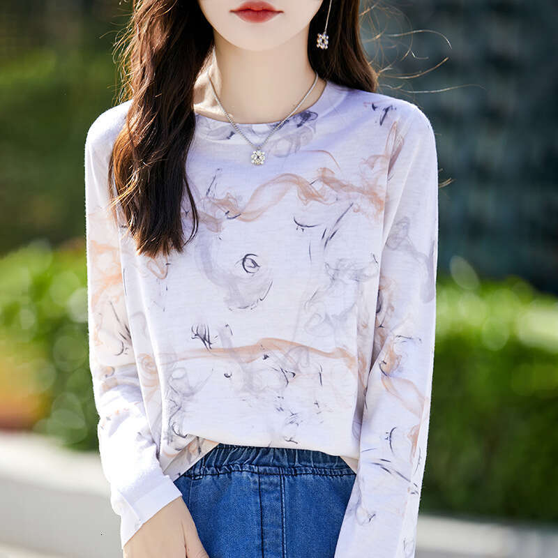 Printed T-Shirt Fashionable Slim And Temperament Knitted Sweater Pullover Korean Long-Sleeved Base Shirt