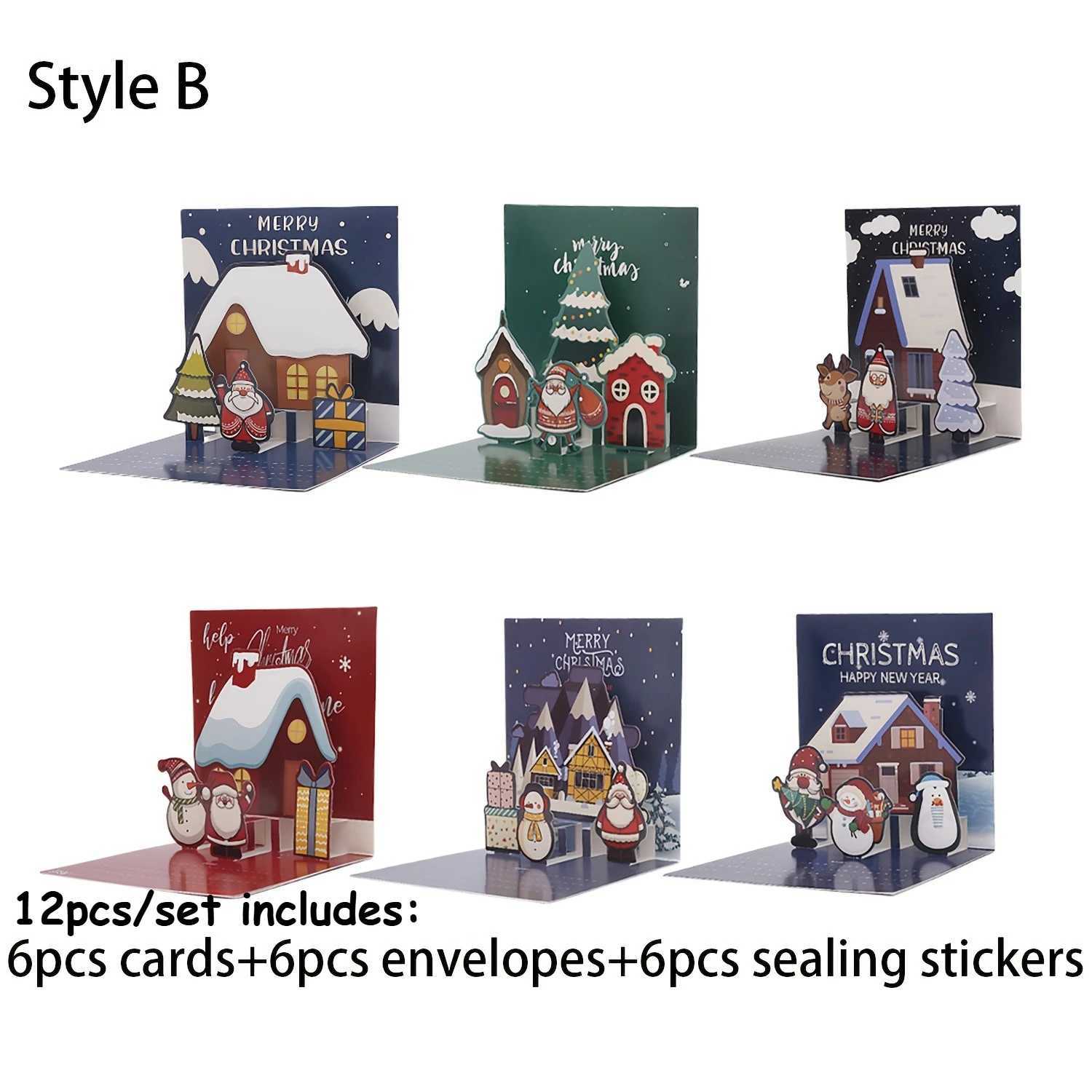 12pcs/set Christmas Cards with Envelopes Sticker Christmas Tree Gift Cards Holiday Greeting Cards Decorations Festive Cards G251119
