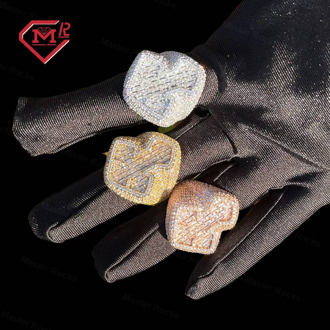 Master Rocks 925 Sterling Silver Hip Hop Jewelry Ring Cross Design Iced Out Baguette Moissanite Ring Men Vvs