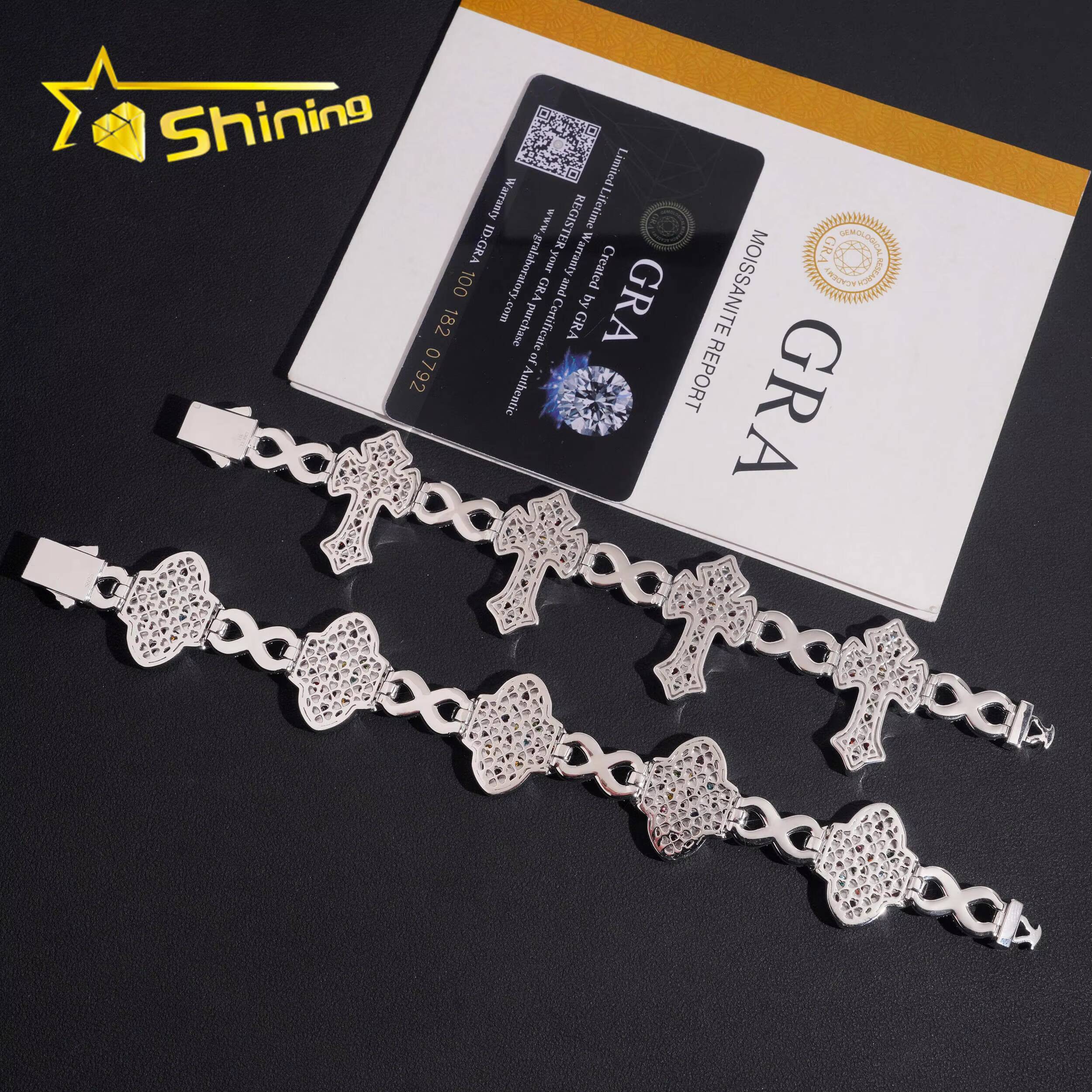 Hip Hop Jewelry Luxury Fancy Colored Moissanite Cross Cuban Bracelet Silver 925 Iced Out Infinity Moissanite Bracelet Men
