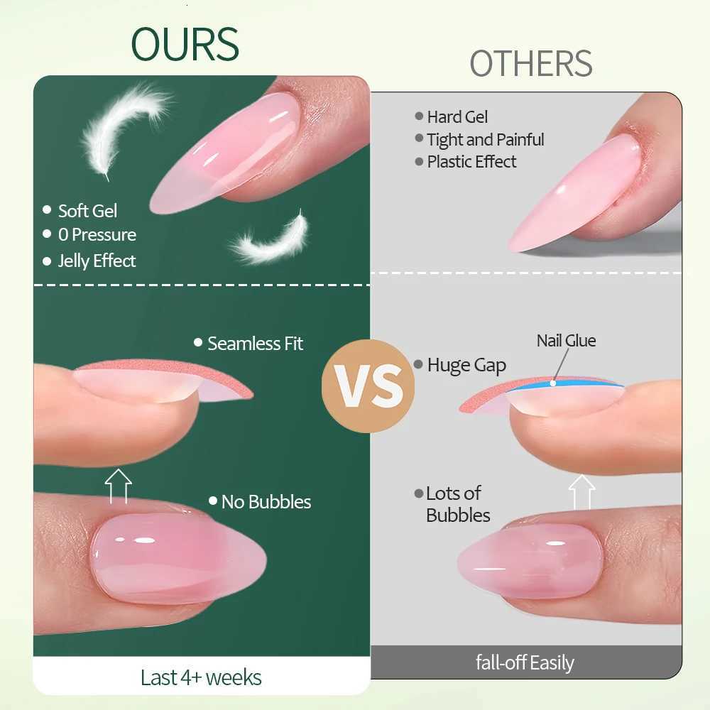 Nailpop Ultra Fit Press On Nails Extra Short/Medium Natural with Base Color Stronger Adhesion Nude Pre-shaped Soft Gel Nail TipsT251118T251119