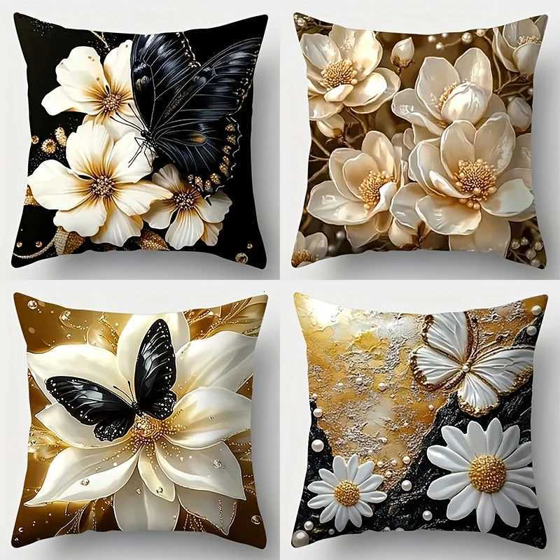 4pcs Elegant Black Gold Butterfly Floral Covers Stylish Decor for Living Room Sofa HomeM251119