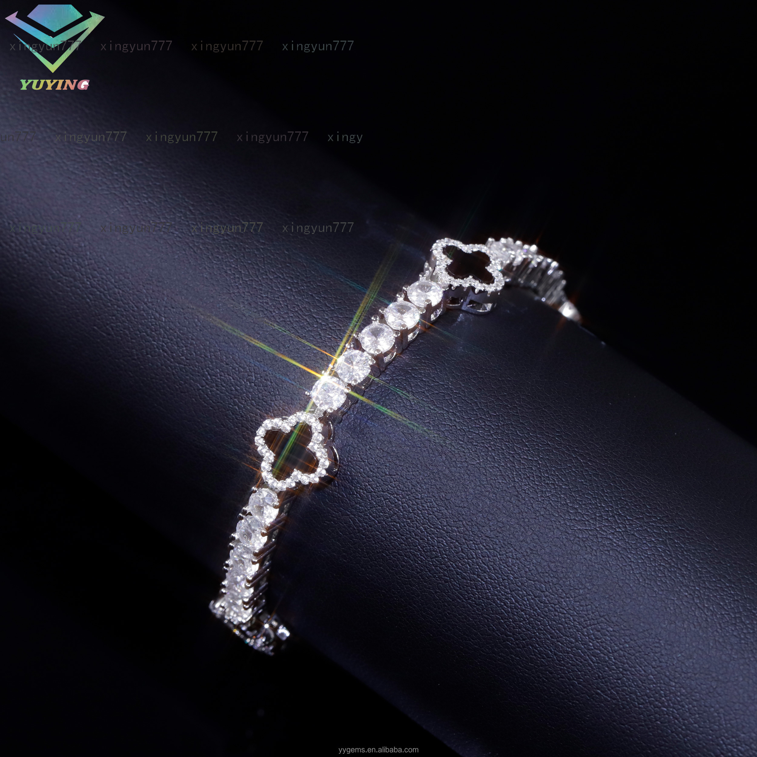 GRA Certificate Iced Out Diamond Agate Clover Bracelet S925 Silver VVS1 Moissanite Tennis Bracelet