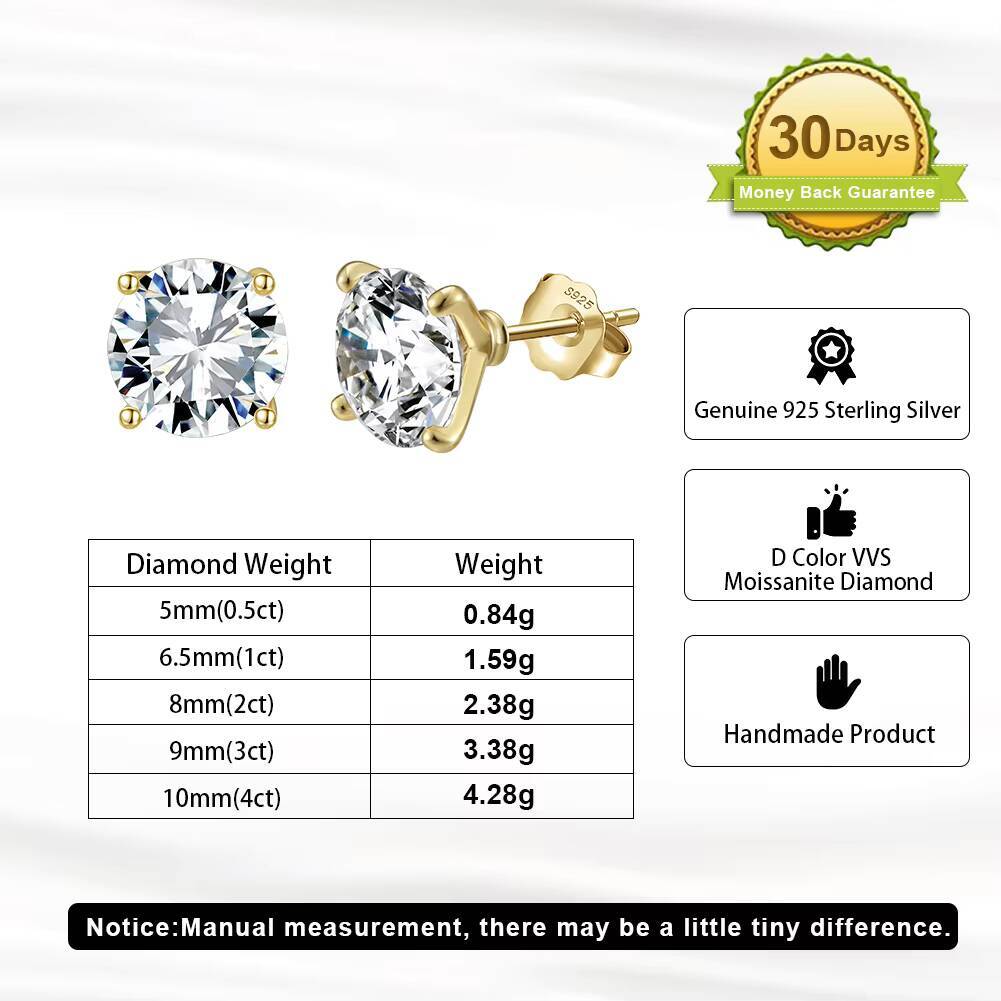 RINNTIN SMOE04 Factory Wholesale 925 Sterling Silver Round Cut 6 Claw Screw Back VVS Moissanite Stud Earrings for Men and Women