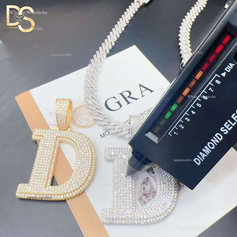 High quality chilled VVS Moissanite 14k gold and sier plated initial hip-hop letter D pendant
