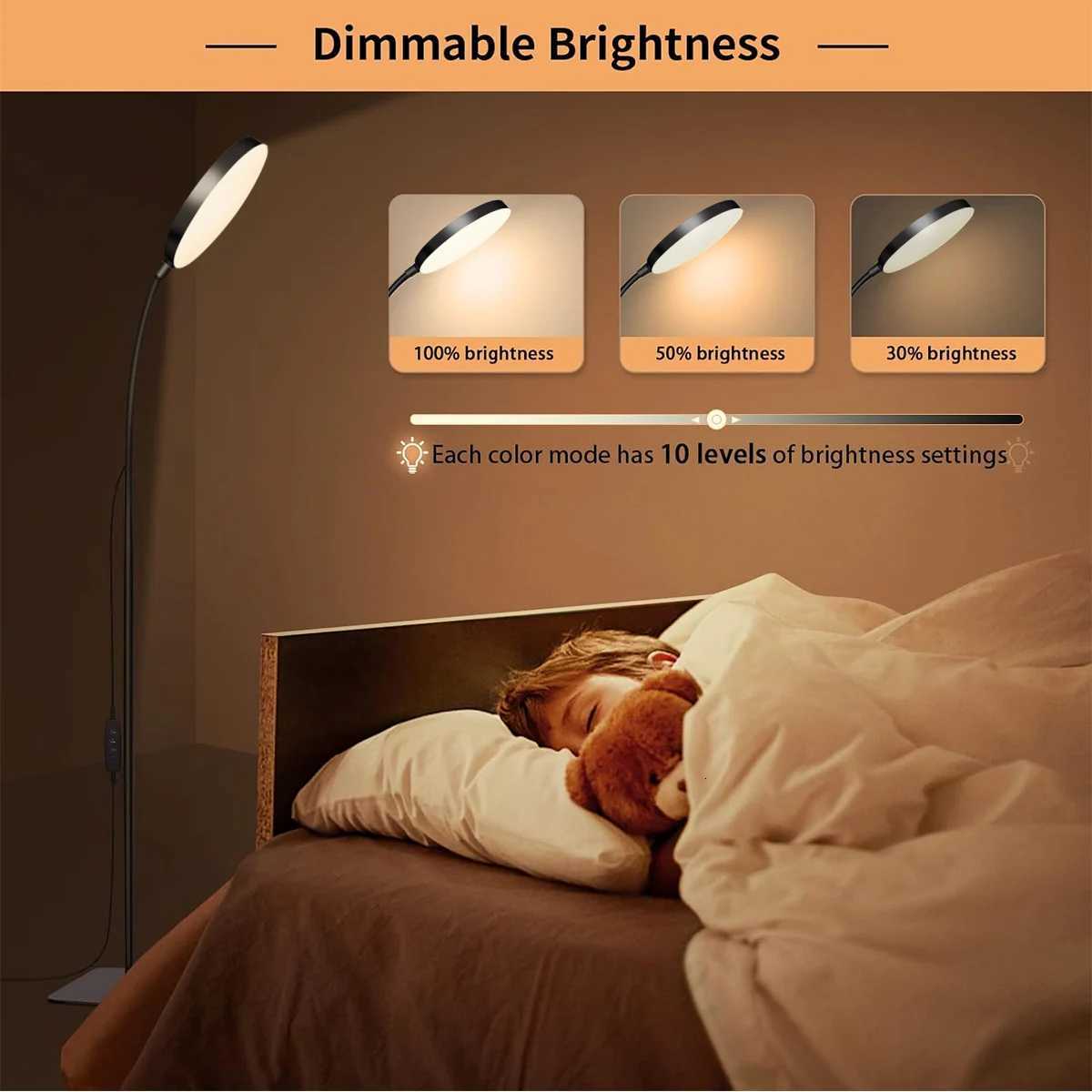 LED Floor Lamp Changeable Reading Lamp with Flexible Gooseneck Dimmable Table or Floor Standing Task Light for Indoor Room M251119