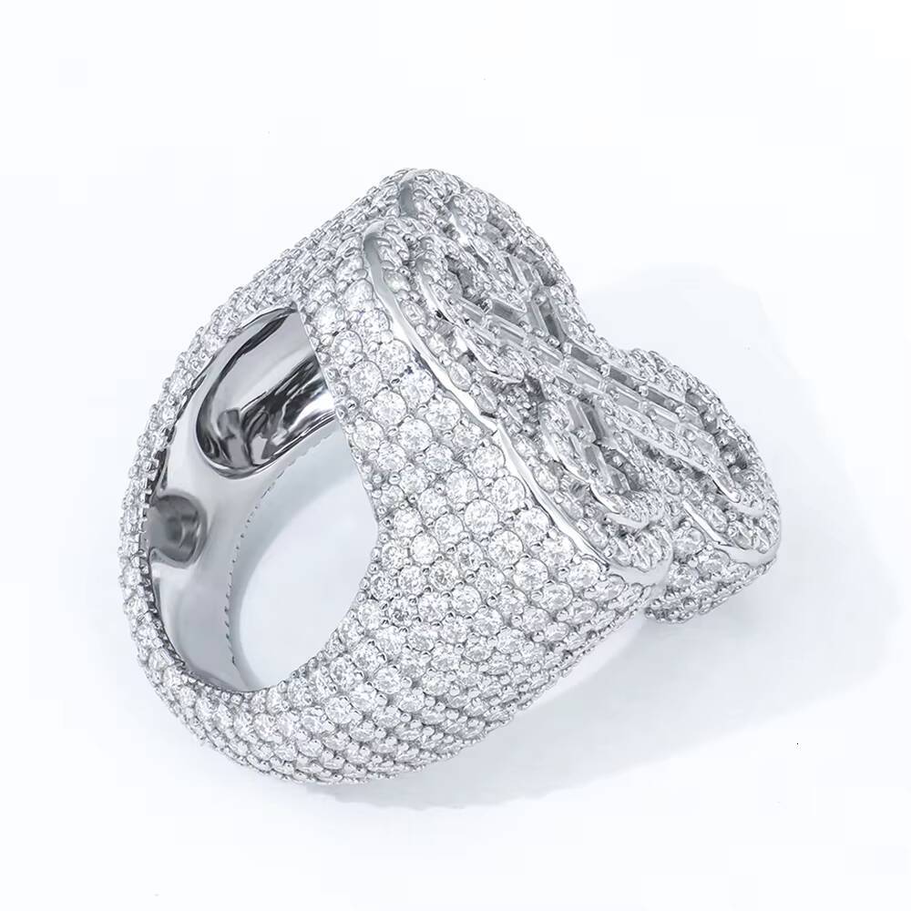 Hiphop 925 Silver Cross Design Iced Out Baguette Cut Moissanite Ring Rhodium Rose Gold Plating Options Fine Jewelry