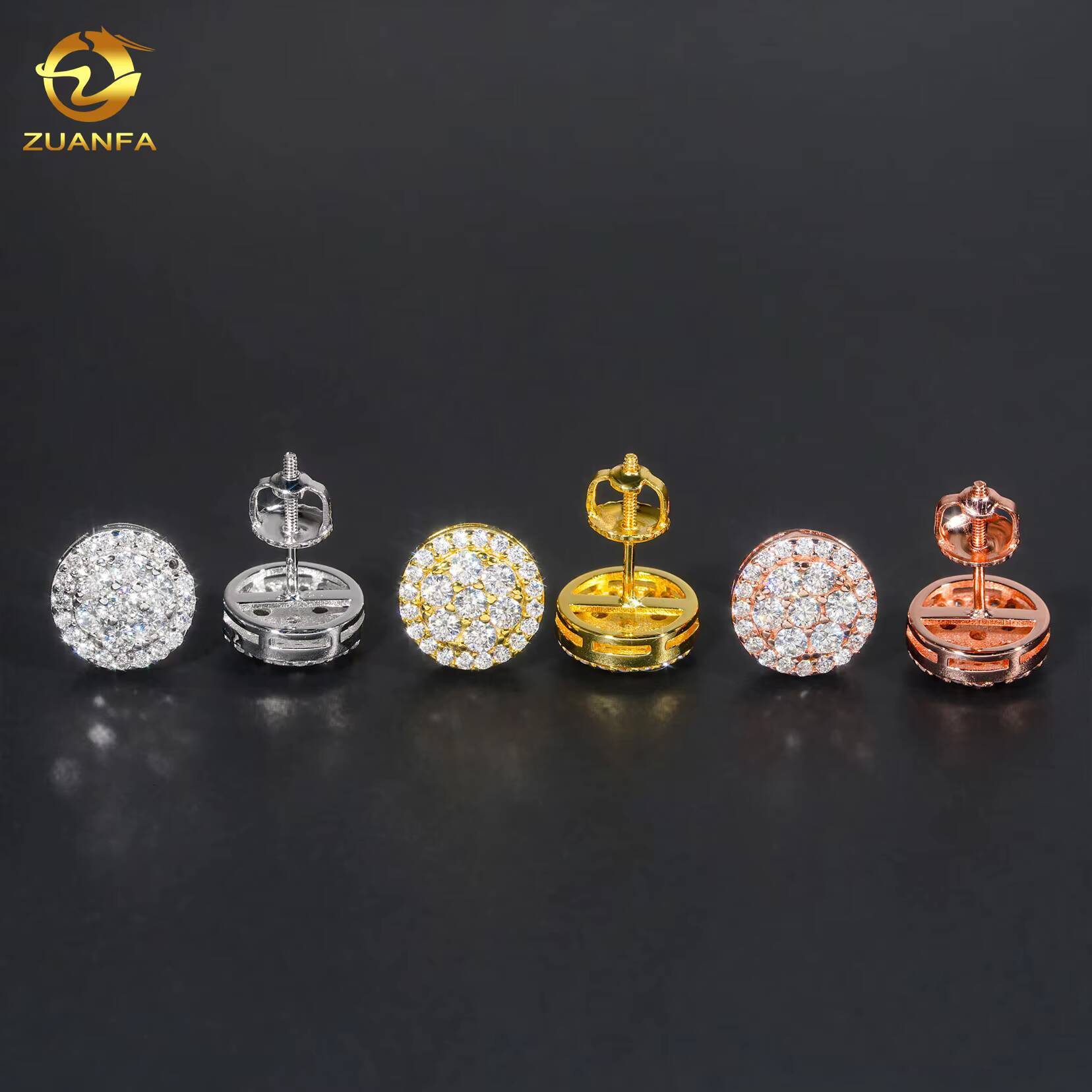 Vvs Wholesale Diamond Earring Men Women Factory Price Solid Gold Plated Round Style Screw Back Moissanite Stud Earrings - view 3