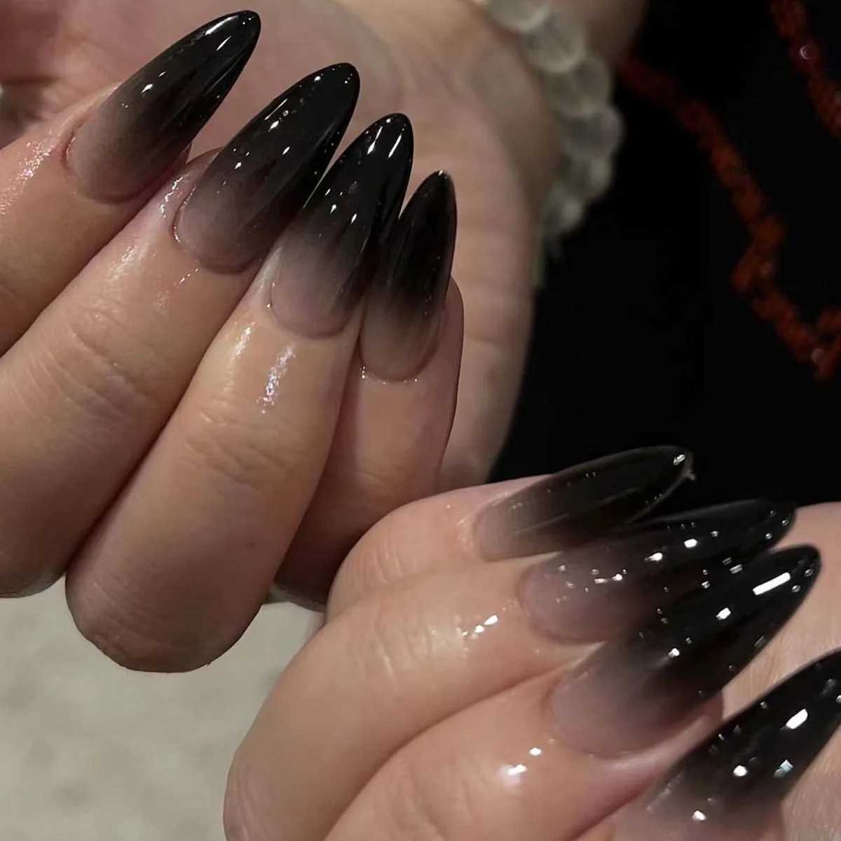 Black Green Long Coffin False Nails Gradient Color Press on Nails Full Cover Ballet Fake Nails Tips for Women Girls DIY ManicureT251118T251119