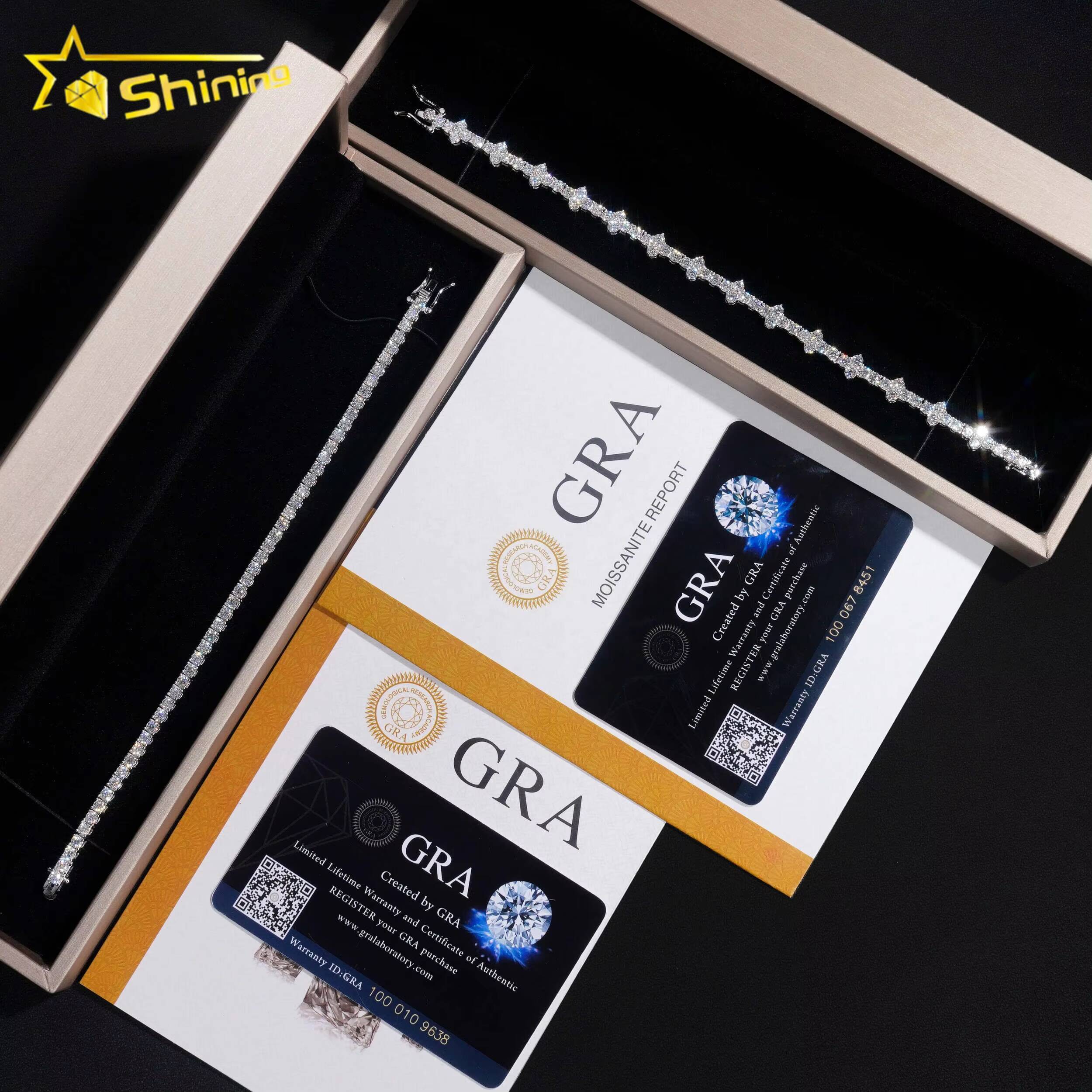 Fashion Femme Mens Hip Hop Jewelry 3mm 925 Sterling Silver VVS Moissanite Diamond Iced Out Cross Tennis Bracelet for Valentine