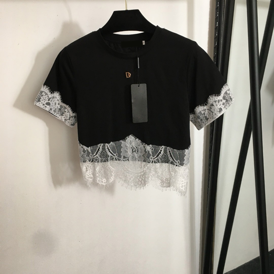 2025 Designers Women's Shirt Letter Shirt Casual Tops crop top blouse Luxurys New logo hardware decoration lace splicing short sleeved T-shirt white pink black SMLXL