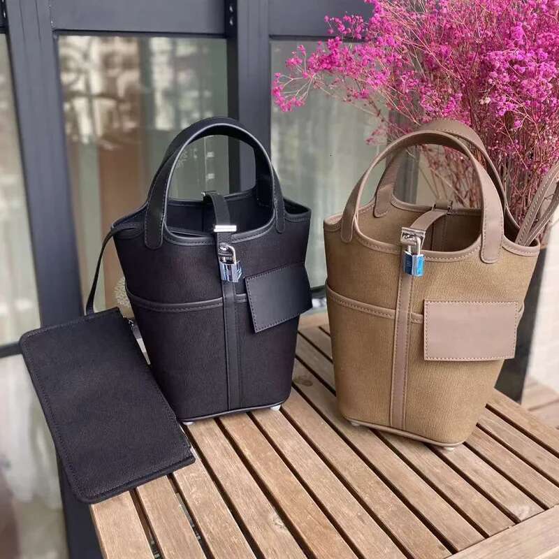 New Style Genuine Leather Cargo Basket Pocket Handheld Bucket Bag Swift Top Layer Picotincanva PatBagswork Design