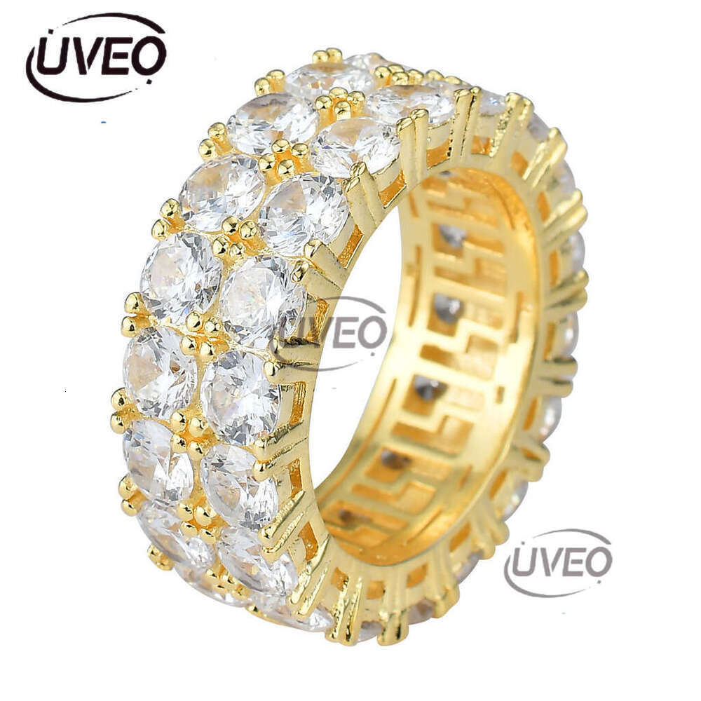 Luxury designer men double row Ice out VVS Moissanstone Hip Hop Rap Ring with FREE shipping
