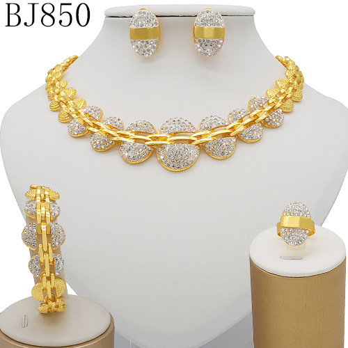Womens necklace earring bracelet ring jewelry set two tons 18K gold-plated Dubai party jewelry Nigeria trend 241115