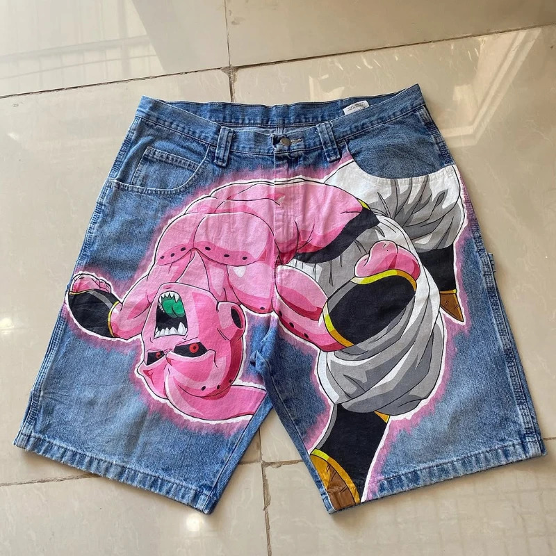Y2K Harajuku shorts trend anime print pattern cotton short jeans wide leg pants Gothic retro men women American style streetwear 250418