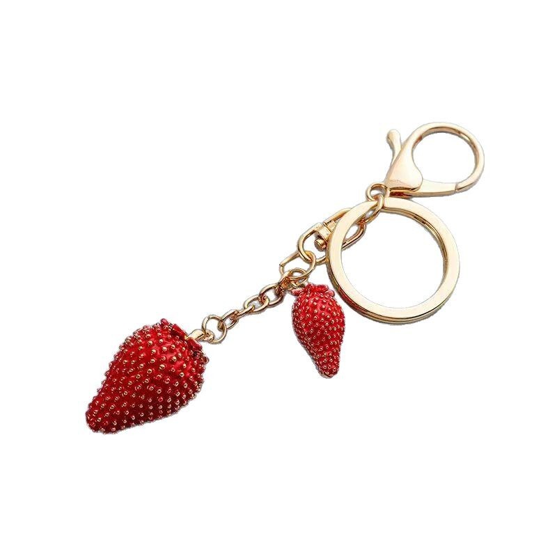 Factory Direct Strawberry Keychain - Creative Alloy Bag Pendant with Oil Painting Design Z260130