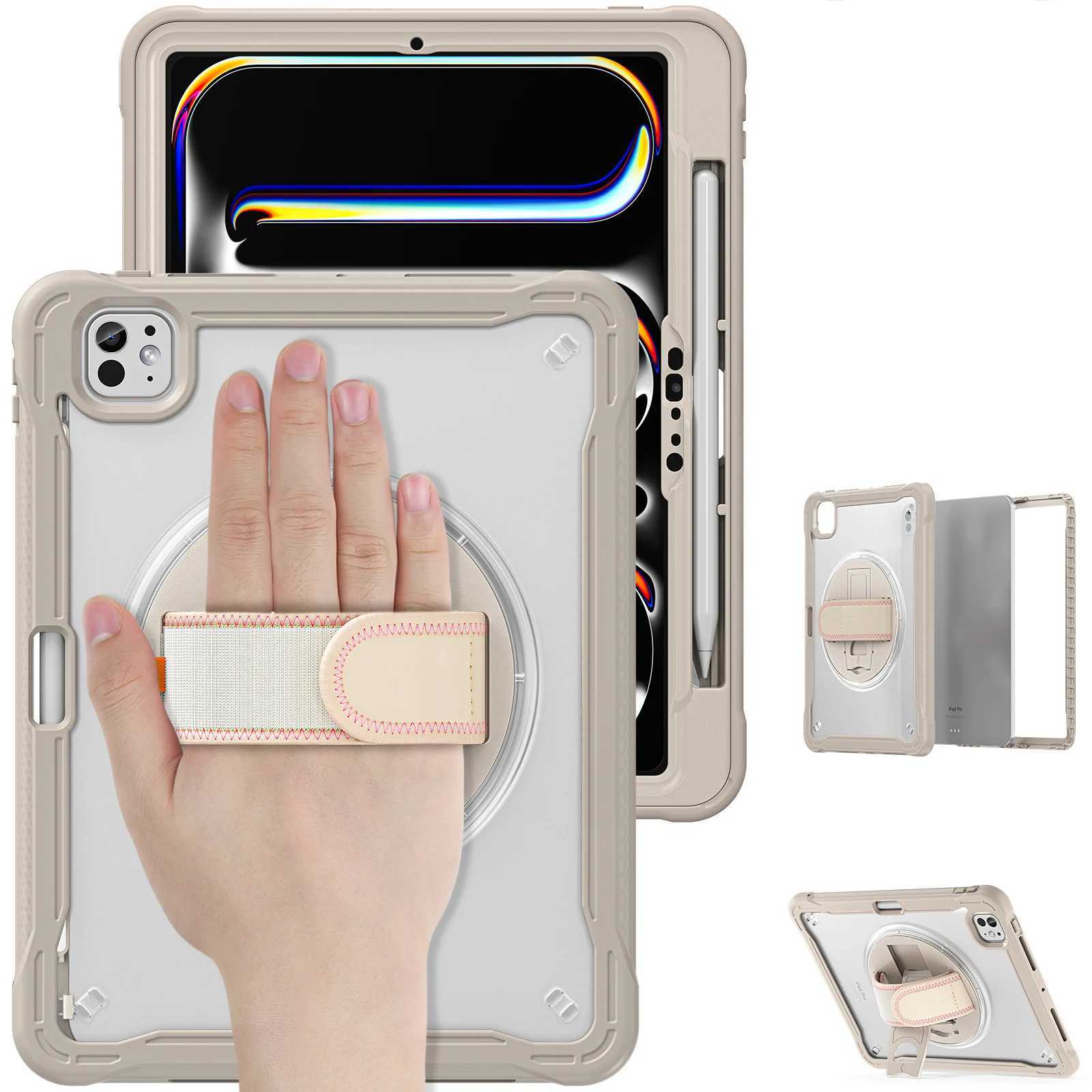 Rotating Stand Tablet Case for iPad Pro 13 11 M4 Air 4 5 6 7 8 9 10th Generation Mini Handband Shockproof Transparent Hard CoverXJ250419