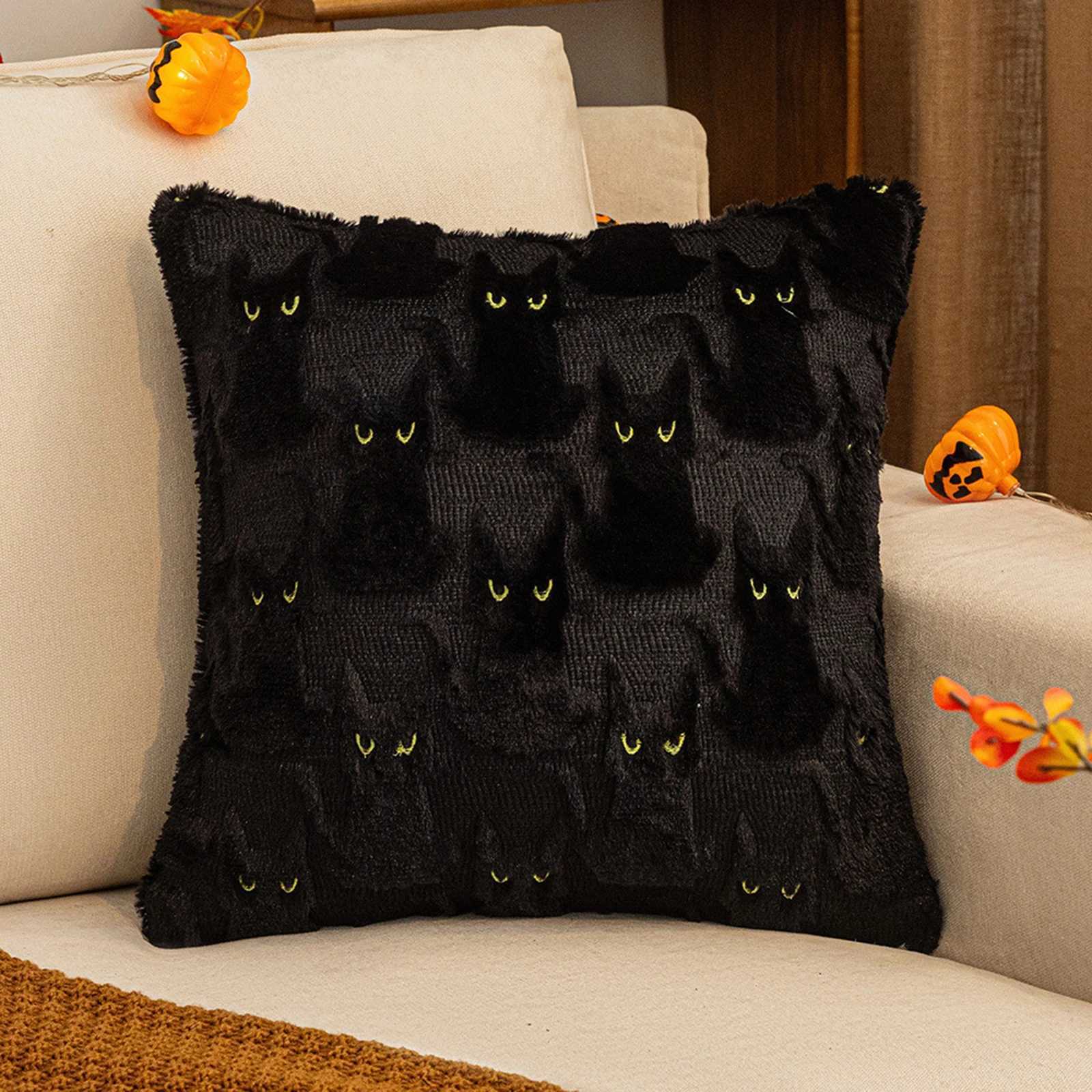 Halloween Cat Throw Cover Washable Plush Jacquard case Reusable Embroidered Throw Cushion Covers for Outdoor CouchM251119