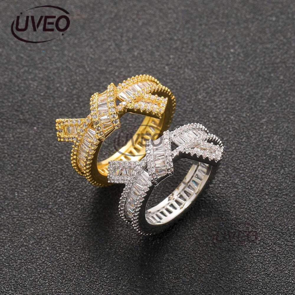 Luxury designer men and women ice VVS Moissanite, real gold plated, irregular T-shaped diamond hip hop rings in sterling silver