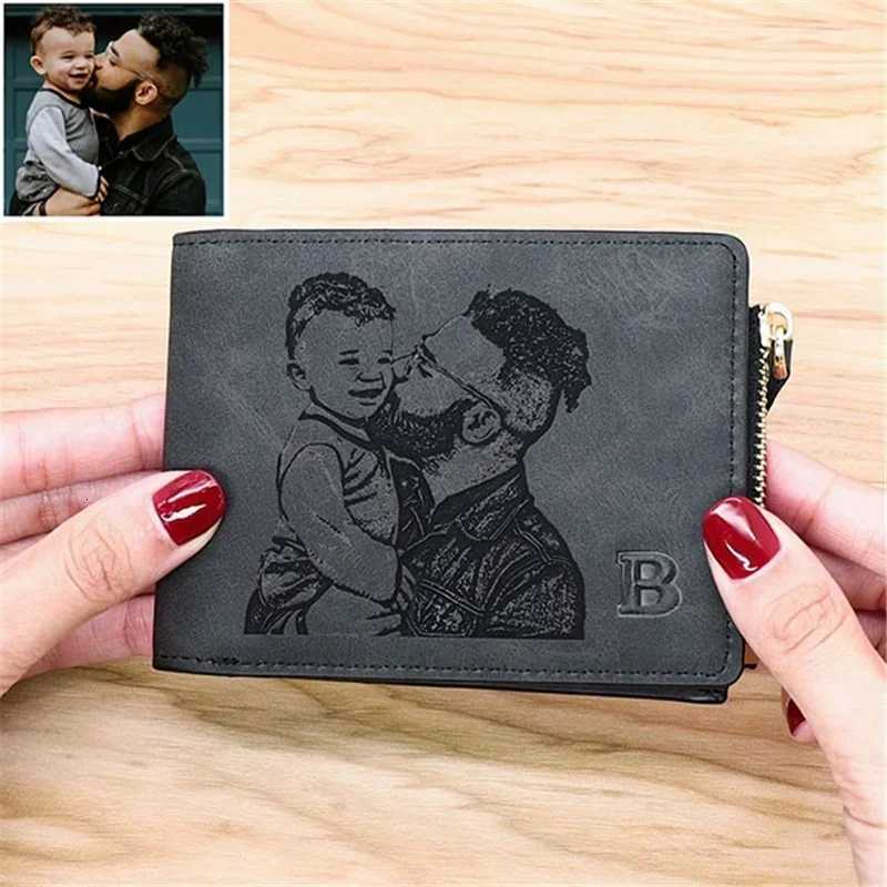Personalized Custom Photo Wallet for Men with Zipper Coin Pocket Engraved Picture Text Wallets Christmas Gift for HimT251119