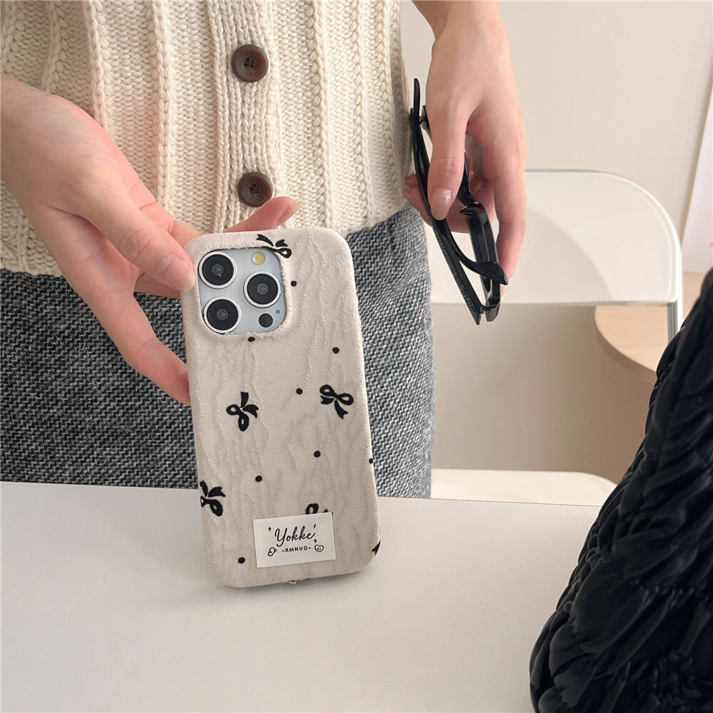 Polka Dot Bow Phone Case Compatible with iPhone 17/16/15 Pro Max Simple Velvet Protective Case iPhone 14/13