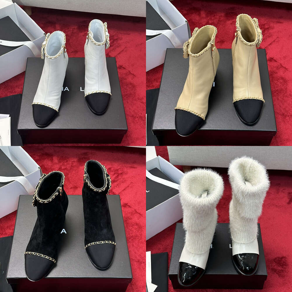 womens Designer Luxury ankle boots black white leather cowboy Tweed fur shearling Snow Martin winter ankle boot fashion shoe shoes with dustbag