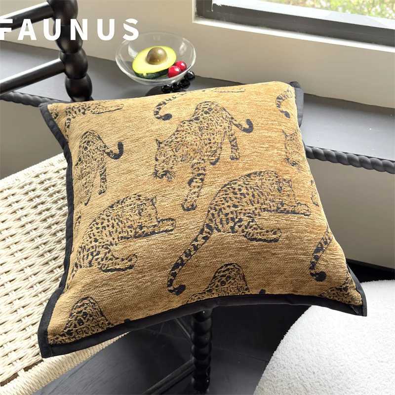 2025 new medieval light luxury high-end sofa throw new Chinese leopard brown bedside cushion backrestM251119