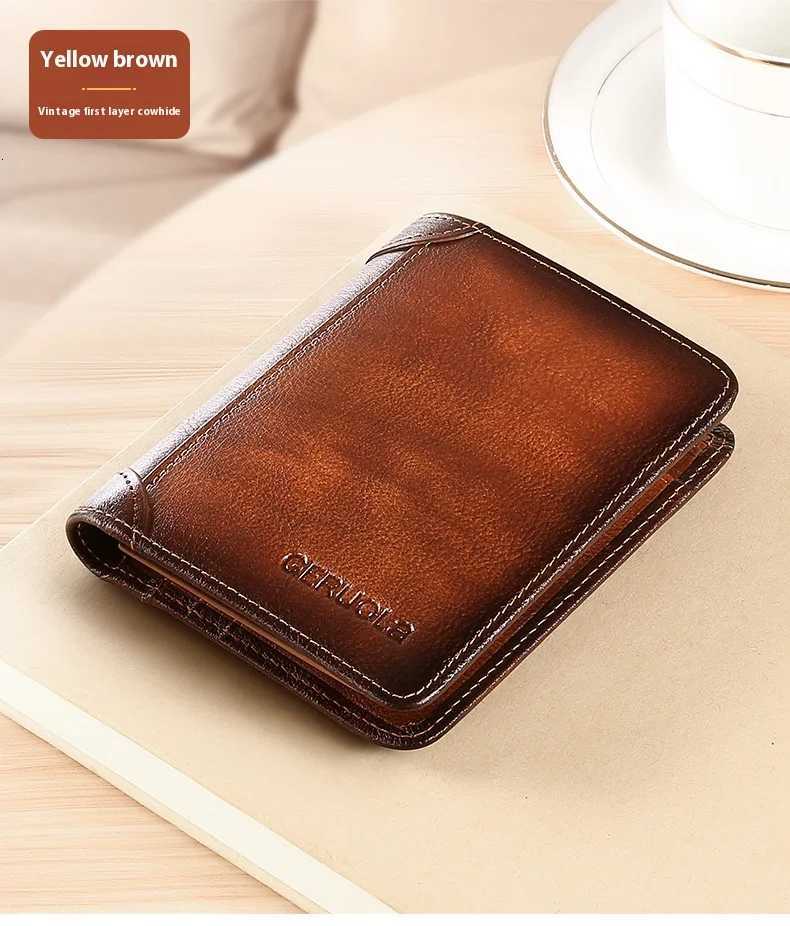 Mens Wallet Genuine Leather RFID Shielding Two Fold Wallet Retro Thin Short Multifunctional ID Card Credit Card Holder Mens WaT251119
