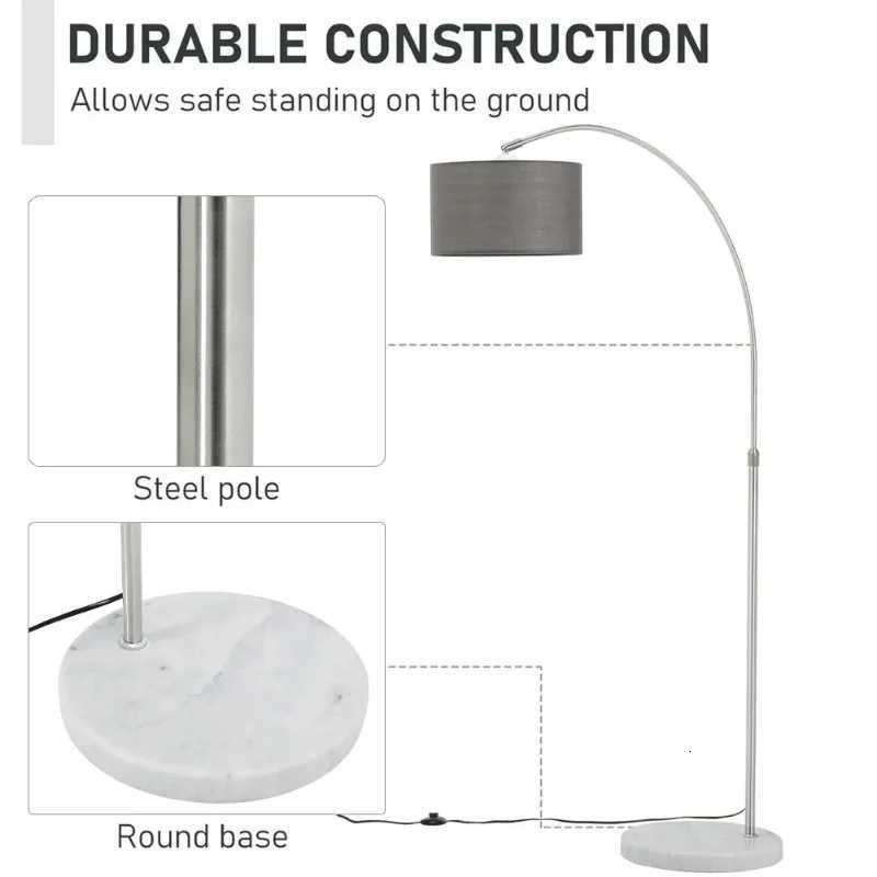 European Marble Base Arched LED Floor Lamps Rotundity Grey Fabric Lampshade Living Room Bedroom Restaurant Study Standing Lights M251119